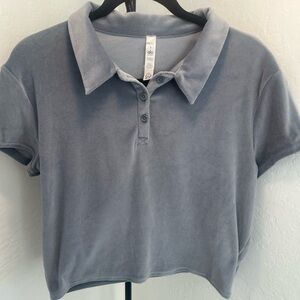 ALO Velour Cropped Polo Top – Size L 🤍